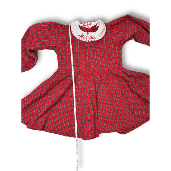 OshKosh BGosh 1980s Toddler Size 4 Red Plaid Cotton Dress Embroidered Collar - Picture 10 of 10